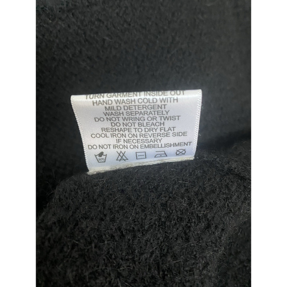 Tory Burch Black Cardigan Sweater Alpaca Wool Embellished Rhinestone V neck M - Picture 8 of 9